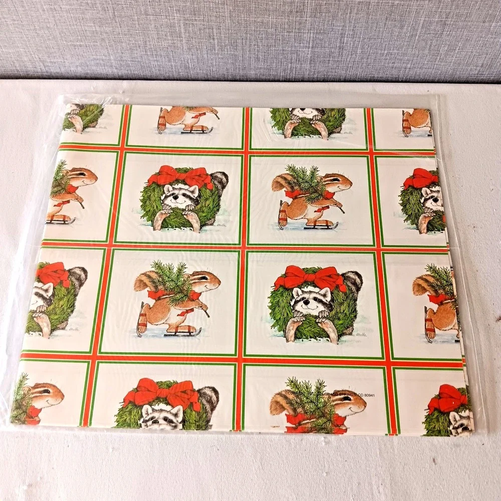 Current Critters Vintage Gift Wrapping Paper 80s Christmas Holiday Animals Skate